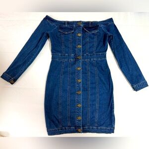 Fashion Nova Blue Denim Off-Shoulder Dress